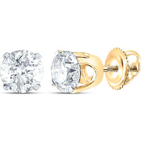 14K Yellow Gold Round Diamond Solitaire Stud Earrings with Screw Backs - 1.00 Carat Total Diamond Weight (Certified)