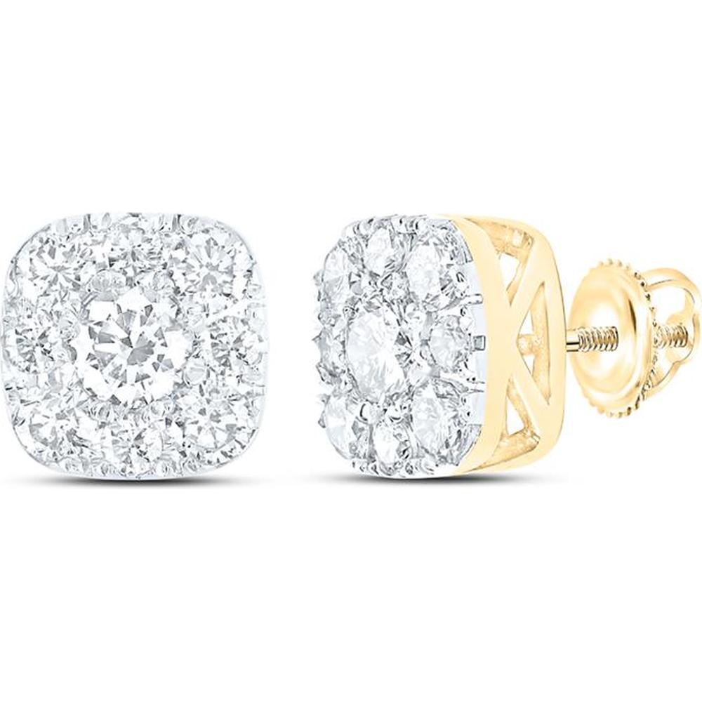 14K Yellow Gold Round Diamond Square Cluster Earrings - 3/4 Carat Total Diamond Weight