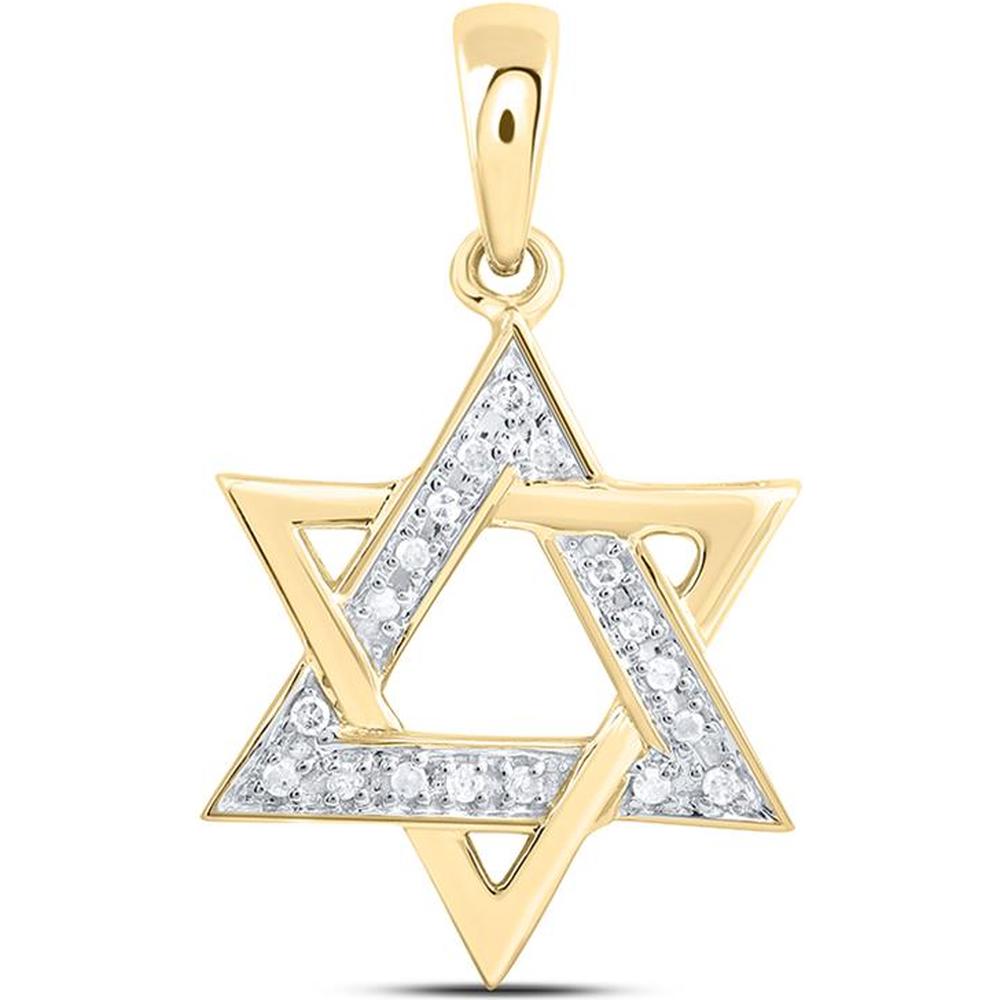 14K Yellow Gold Round Diamond Star Magen David Pendant - 1/10 Carat Total Diamond Weight