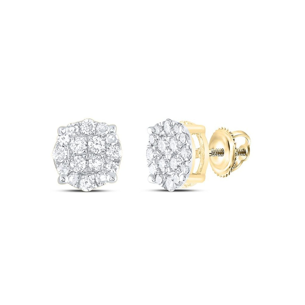 14K Yellow Gold Round Diamond Stud Earrings - 1/4 Carat Total Diamond Weight