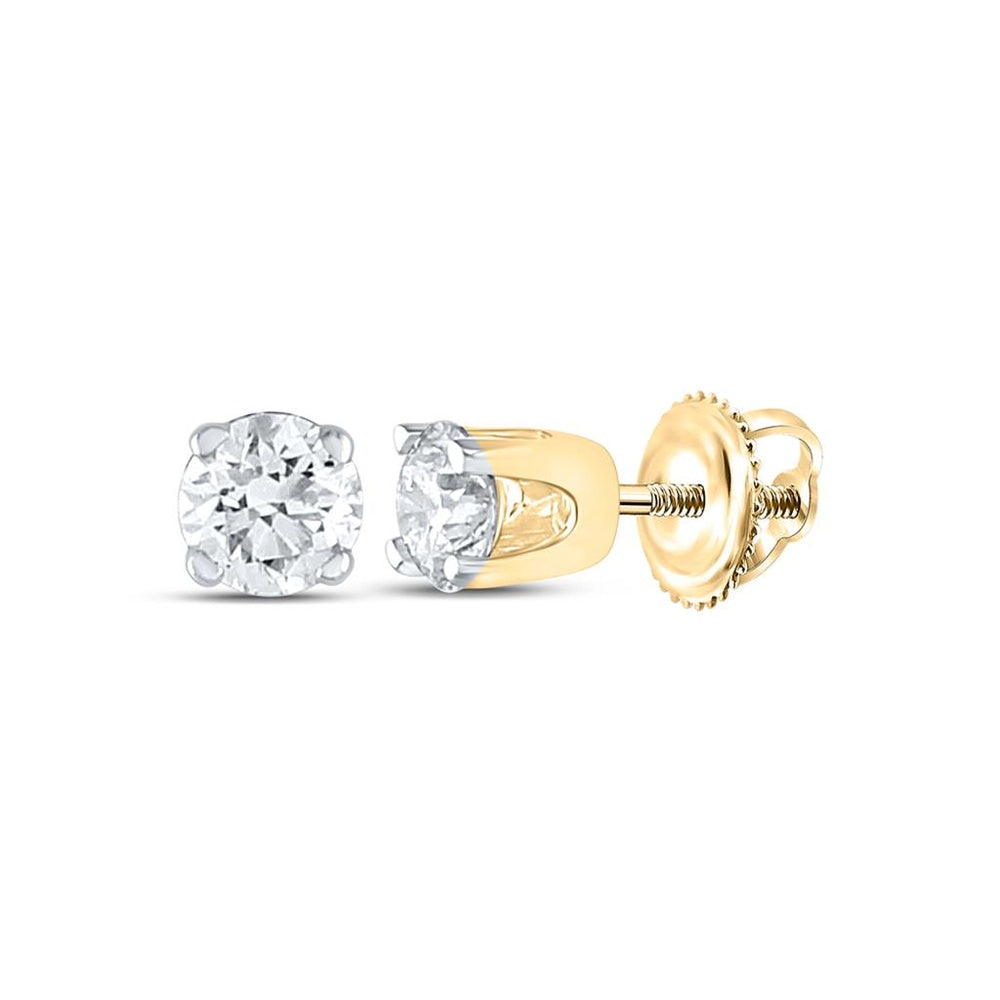 14K Yellow Gold Round Diamond Stud Earrings - 1/5 Carat Total Diamond Weight