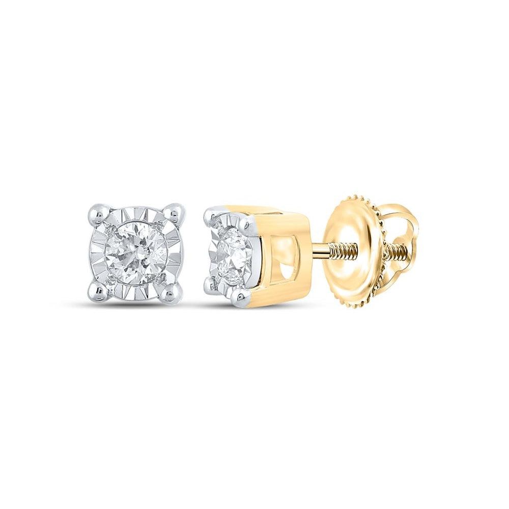 14K Yellow Gold Round Diamond Stud Earrings - 1/5 Carat Total Diamond Weight