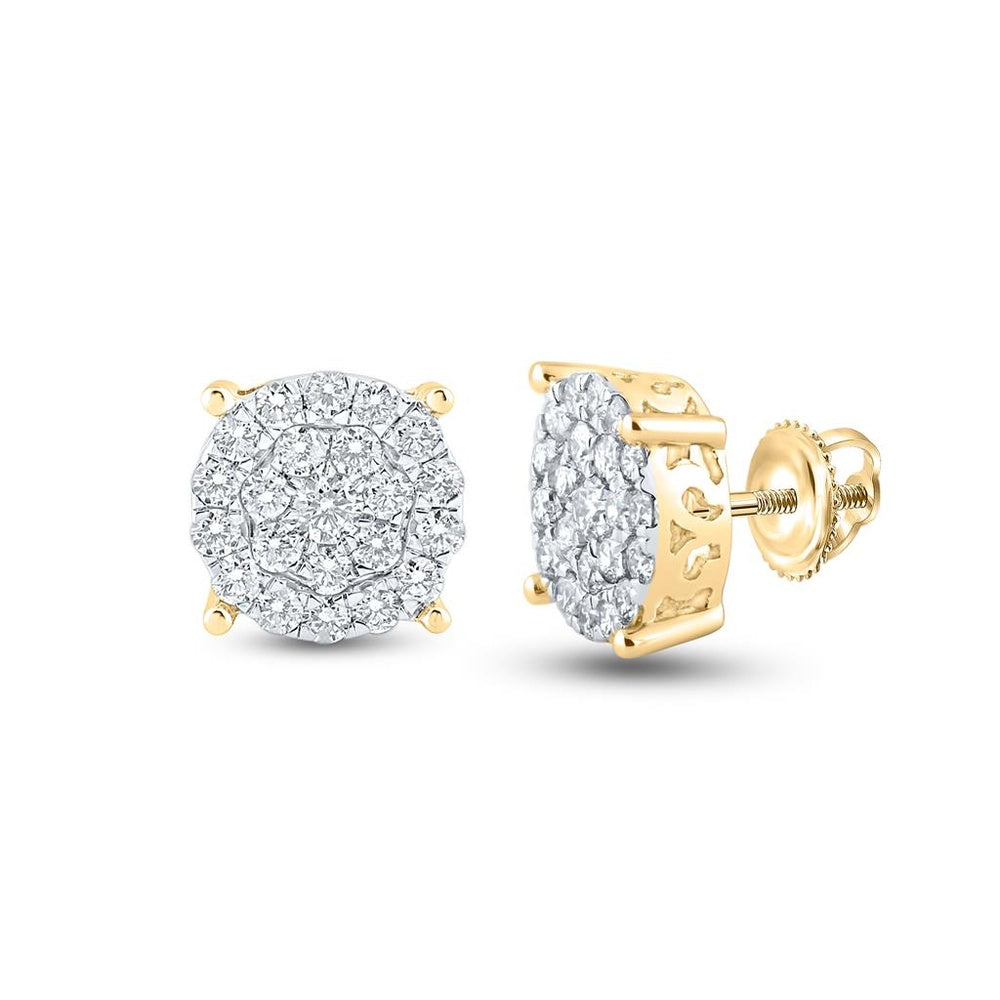 14K Yellow Gold Round Diamond Stud Earrings - 1 and 1/2 Carat Total Diamond Weight