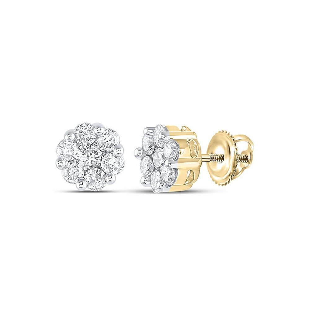 14K Yellow Gold Round Diamond Stud Earrings - 1 Carat Total Diamond Weight