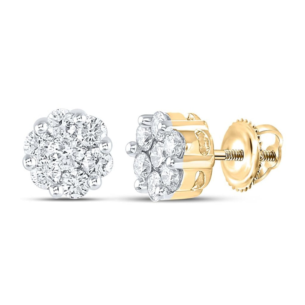 14K Yellow Gold Round Diamond Stud Earrings - 1 Carat Total Diamond Weight
