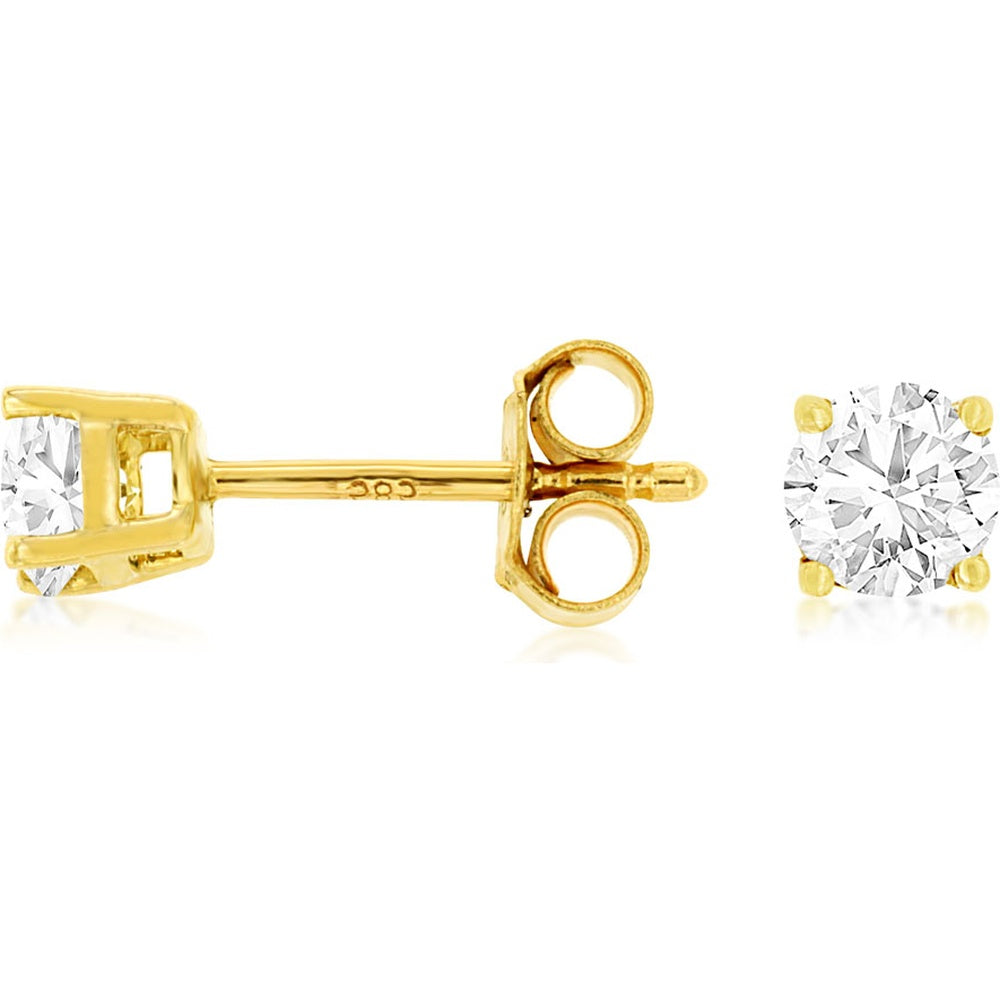 14K Yellow Gold Round Diamond Stud Earrings with Secure Friction Backs - 0.75 Carat Total Diamond Weight - Royal Jewelry