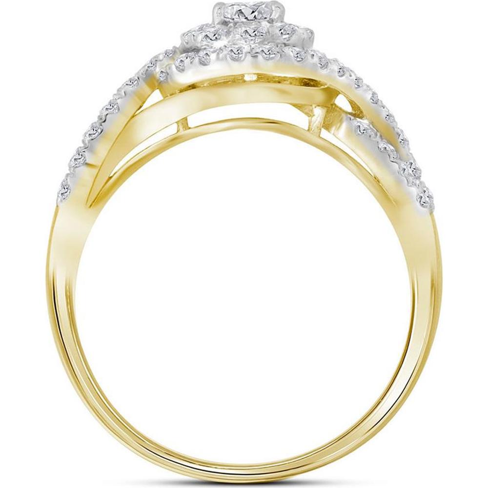 14K Yellow Gold Round Diamond Swirl Bridal Wedding Ring Set - 1 Carat Total Diamond Weight