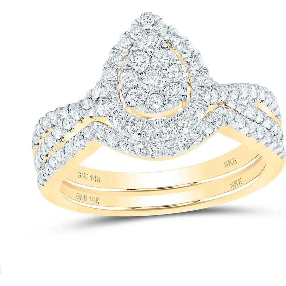 14K Yellow Gold Round Diamond Teardrop Bridal Wedding Ring Set - 3/4 Carat Total Diamond Weight