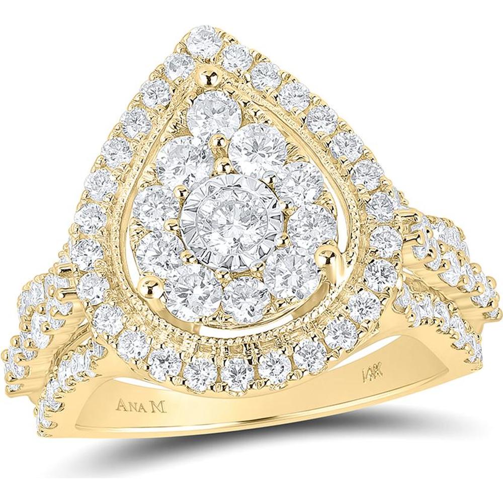 14K Yellow Gold Round Diamond Teardrop Engagement Ring - 1.75 Carat Total Diamond Weight