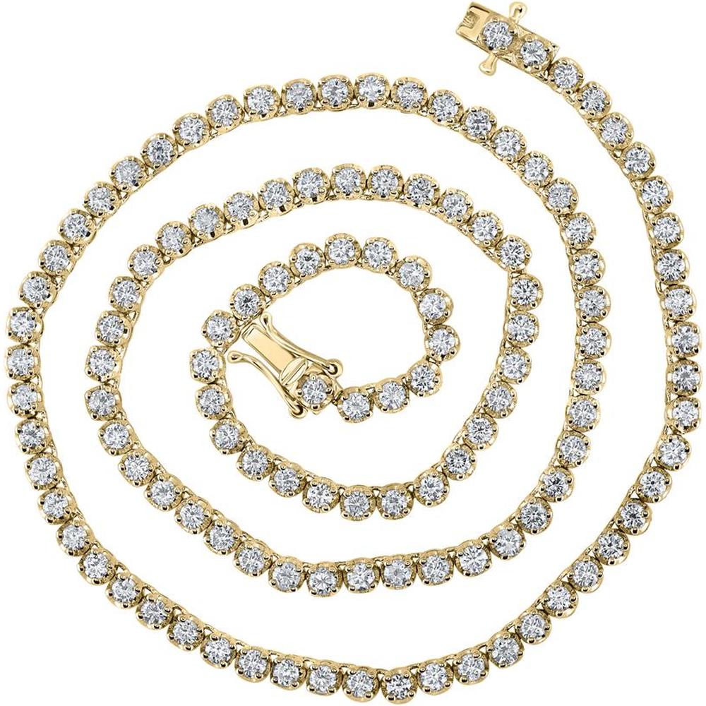 14K Yellow Gold Round Diamond Tennis Necklace - 6.5 Carat Total Diamond Weight