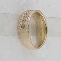 14K Yellow Gold Round Diamond Wedding Band with Hammered Texture - 1/2 Carat Total Diamond Weight