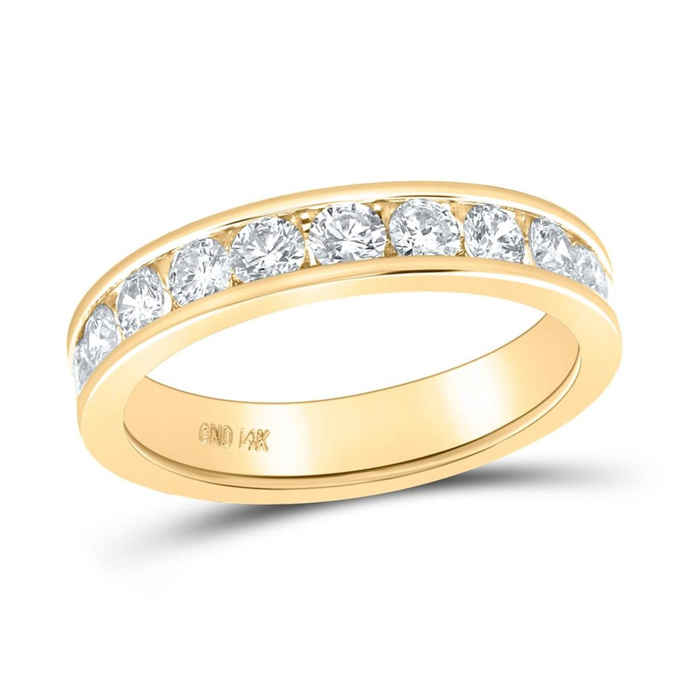 14K Yellow Gold Round Diamond Wedding Single Row Band - 1 Carat Total Diamond Weight
