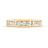 14K Yellow Gold Round Diamond Wedding Single Row Band - 1 Carat Total Diamond Weight