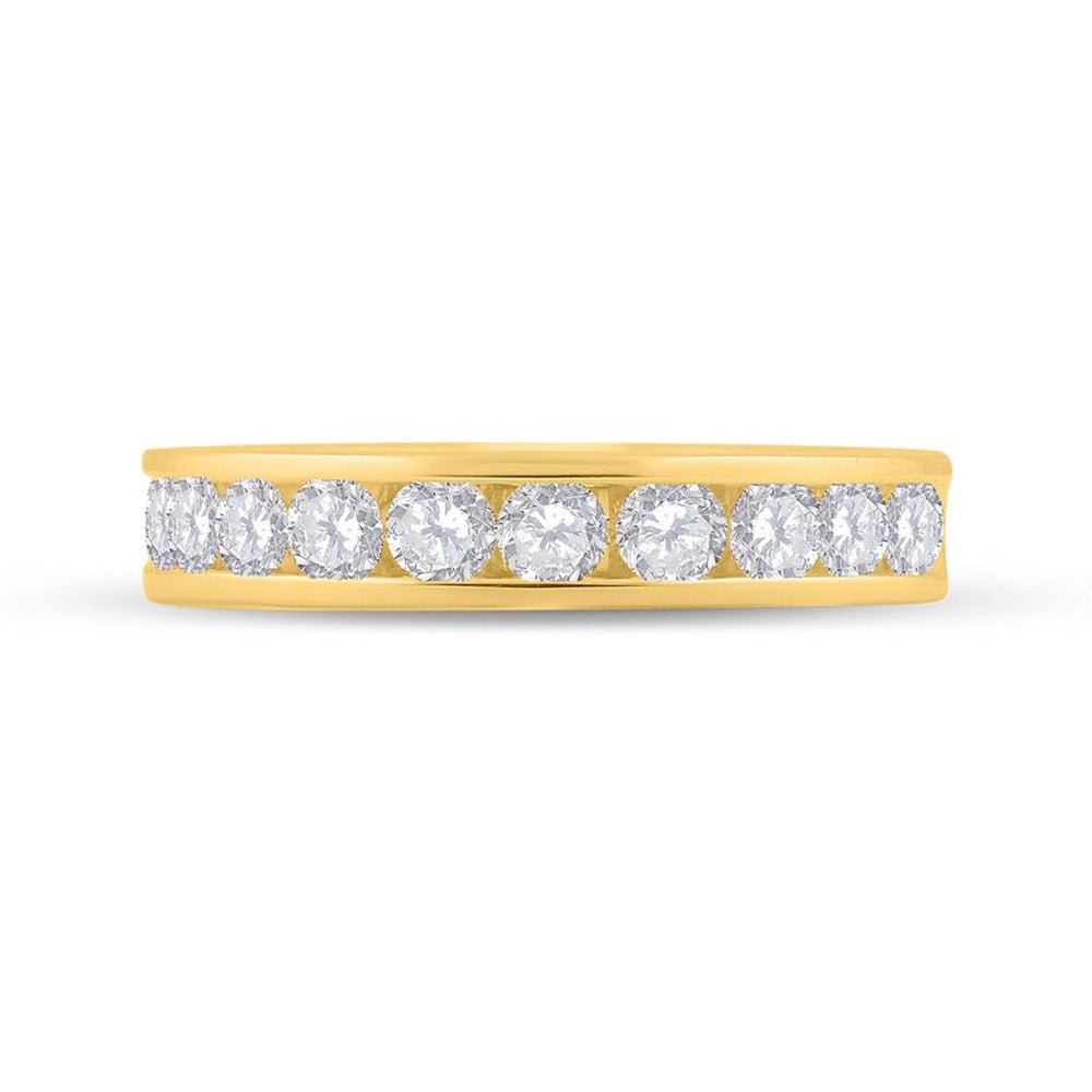 14K Yellow Gold Round Diamond Wedding Single Row Band - 1 Carat Total Diamond Weight