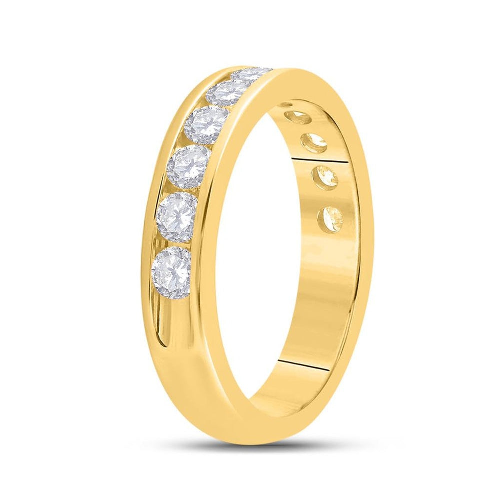 14K Yellow Gold Round Diamond Wedding Single Row Band - 1 Carat Total Diamond Weight