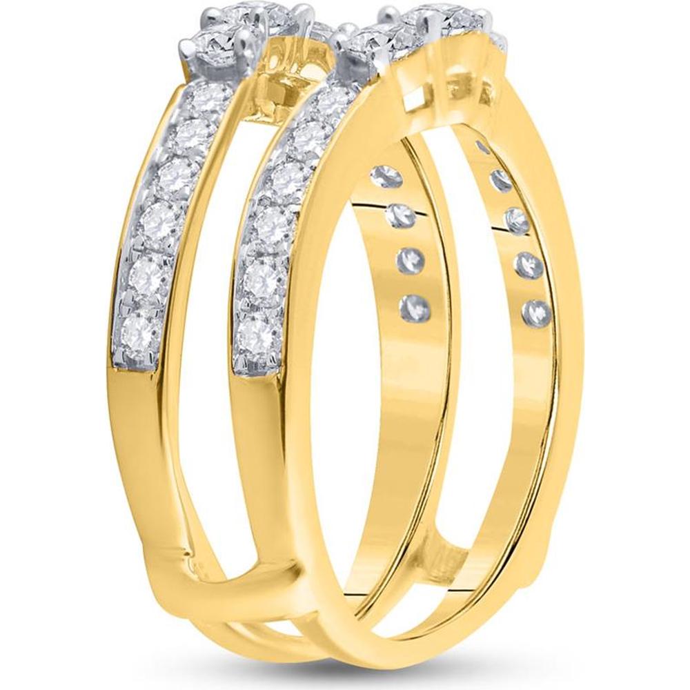 14K Yellow Gold Round Diamond Wedding Wrap Ring Guard Enhancer with 1 Carat Total Diamond Weight