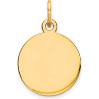 14K Yellow Gold Round Disc Charm Pendant - Polished Finish, Engravable, 11mm Diameter by Oro Pregiato