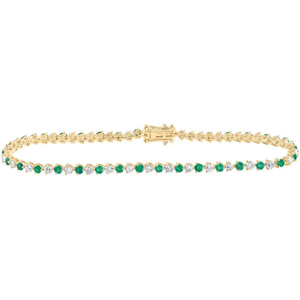 14K Yellow Gold Round Emerald and Diamond Tennis Bracelet - 2.87 Carat Total Weight