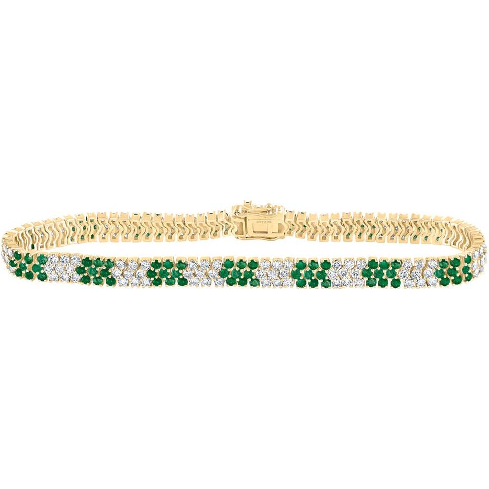 14K Yellow Gold Round Emerald and Diamond Tennis Bracelet - 5.31 Carat Total Carat Weight