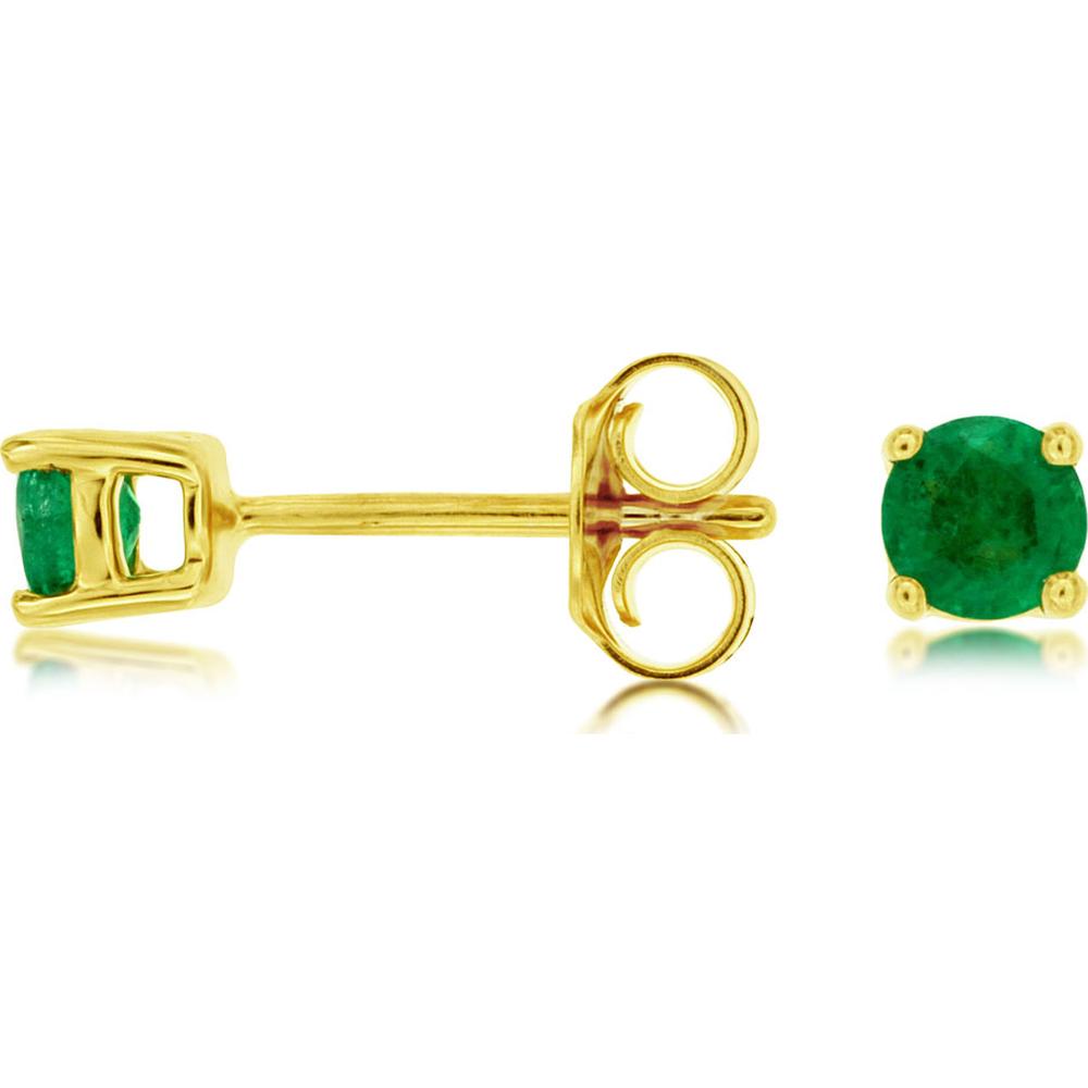 14K Yellow Gold Round Emerald Stud Earrings with Four-Prong Setting - 0.56 Carat Total Weight - Royal Jewelry