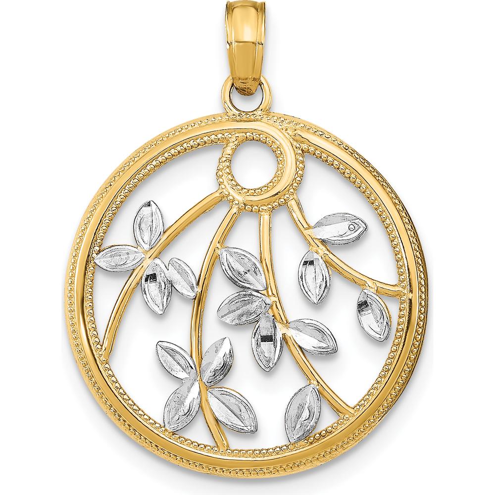 14K Yellow Gold Round Filigree Pendant with Rhodium Accents by Oro Pregiato