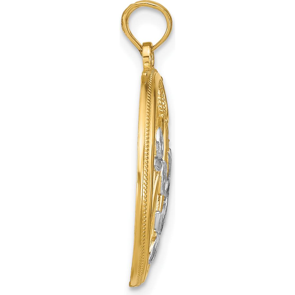 14K Yellow Gold Round Filigree Pendant with Rhodium Accents by Oro Pregiato