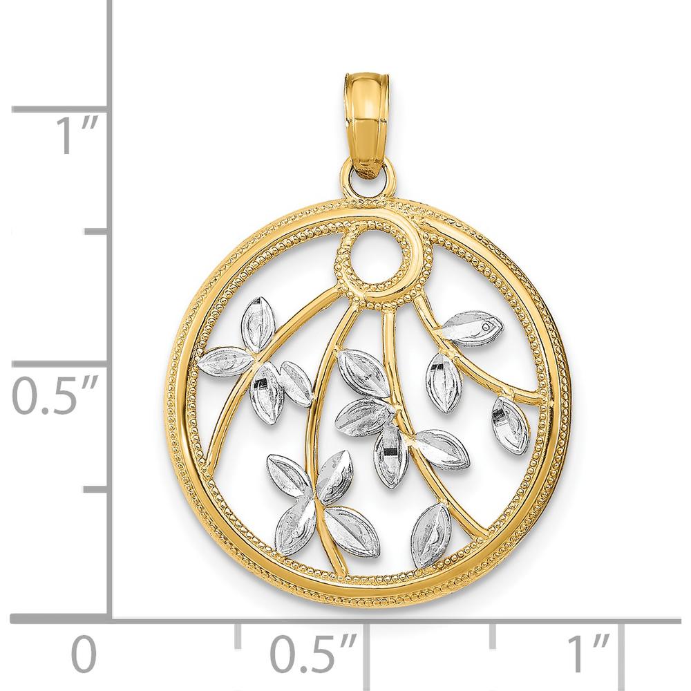 14K Yellow Gold Round Filigree Pendant with Rhodium Accents by Oro Pregiato
