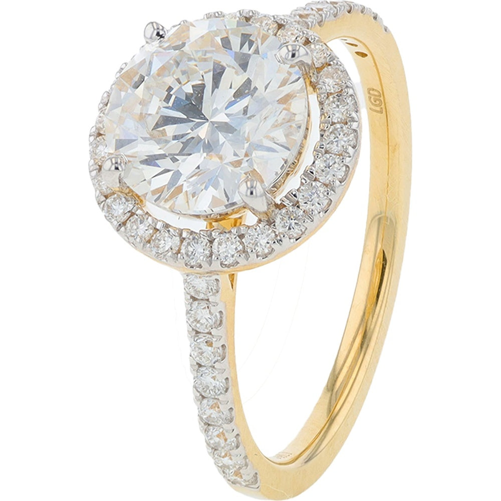 14K Yellow Gold Round Halo Engagement Ring with Lab Grown Diamonds - 2.40 Carat Total Diamond Weight