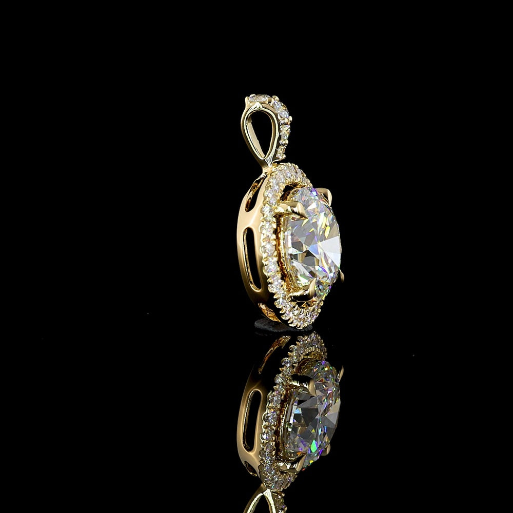 14K Yellow Gold Round Halo Pendant with 2.25 Carat E VS1 Lab Diamond Center and 0.27 Carat Total Lab Diamond Accents - 2.52 Carat Total Diamond Weight - Covaloro Fine Jewelry