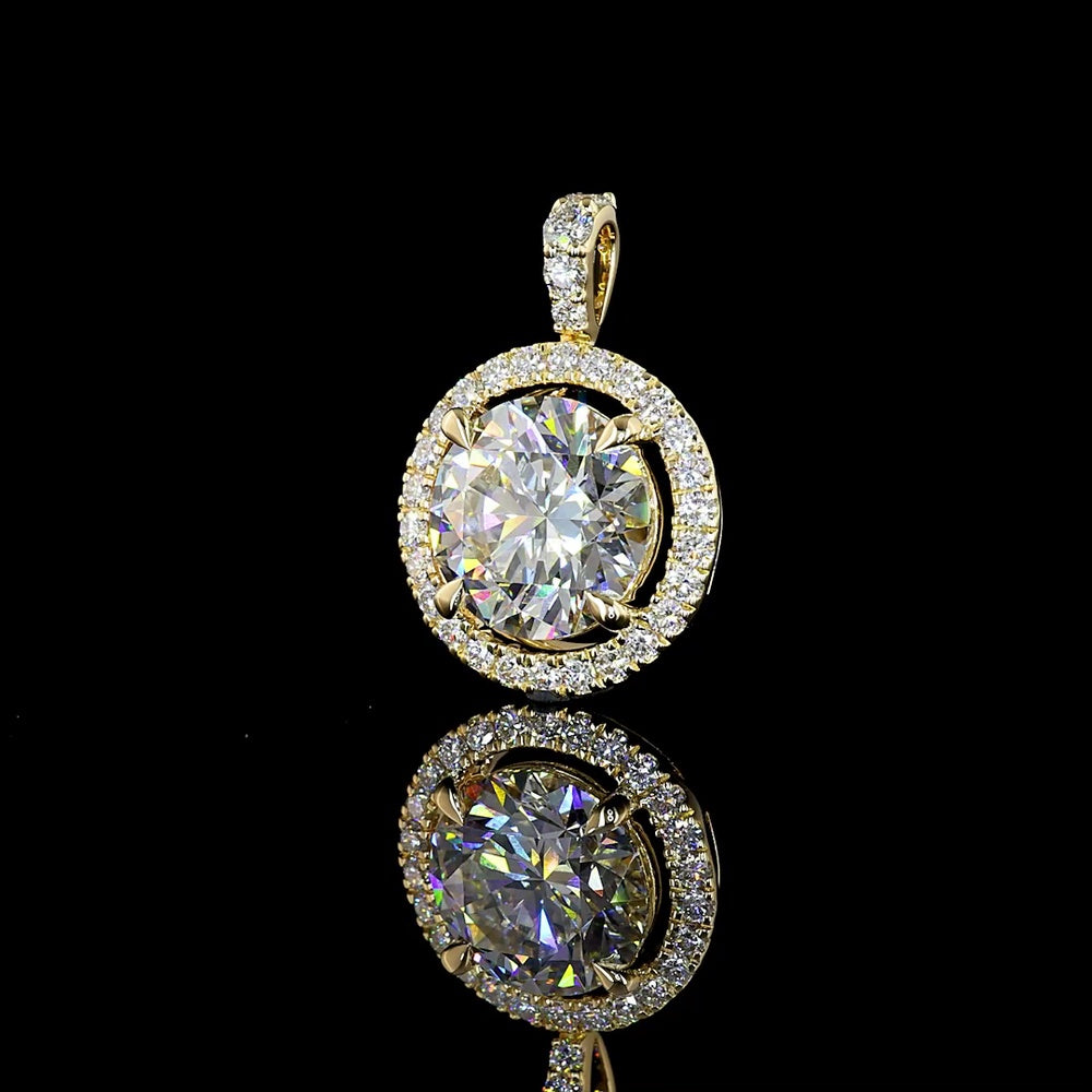 14K Yellow Gold Round Halo Pendant with 2.25 Carat E VS1 Lab Diamond Center and 0.27 Carat Total Lab Diamond Accents - 2.52 Carat Total Diamond Weight - Covaloro Fine Jewelry