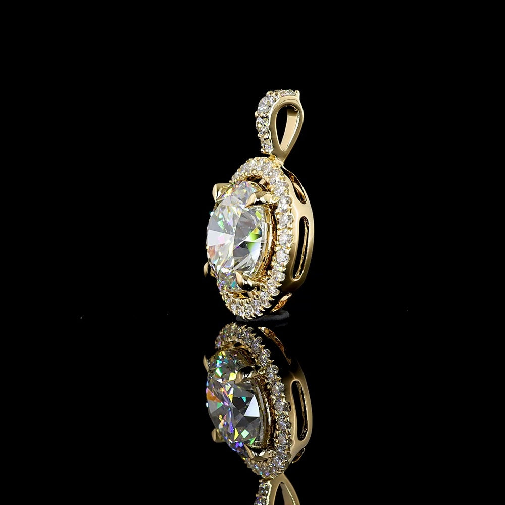 14K Yellow Gold Round Halo Pendant with 2.25 Carat E VS1 Lab Diamond Center and 0.27 Carat Total Lab Diamond Accents - 2.52 Carat Total Diamond Weight - Covaloro Fine Jewelry