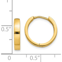 14K Yellow Gold Round Hinged Hoop Earrings - Polished Finish 11mm Length by 0