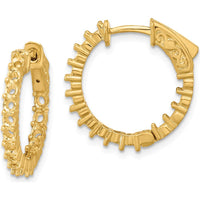 14K Yellow Gold Round Hoop Earrings with 30 Prong-Set Stones by Monteluci Fine Jewelry