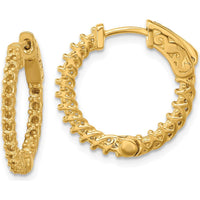 14K Yellow Gold Round Hoop Earrings with 38 Round Stones - 1.7mm each, Polished Finish by Monteluci Fine Jewelry