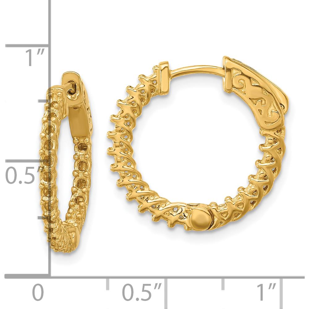 14K Yellow Gold Round Hoop Earrings with 38 Round Stones - 1.7mm each, Polished Finish by Monteluci Fine Jewelry