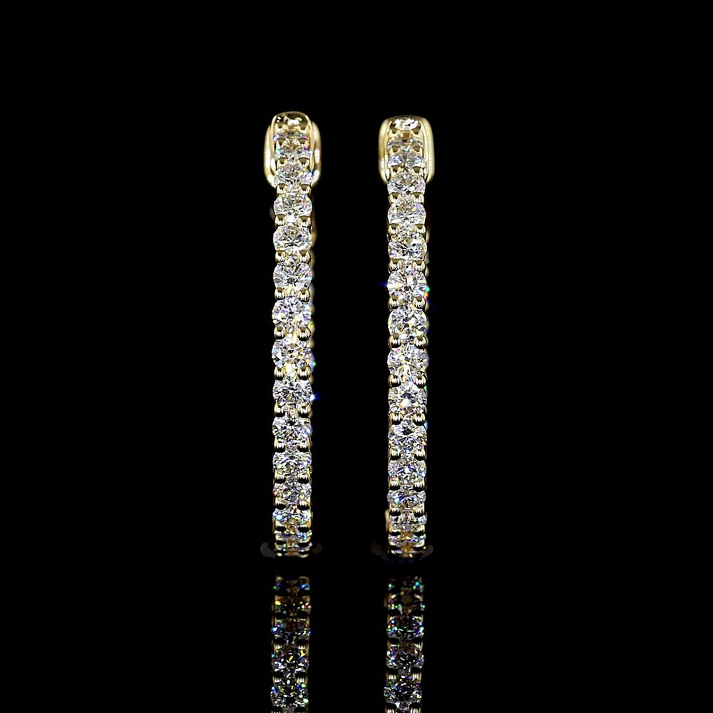 14K Yellow Gold Round Hoop Earrings with 50 Prong Set Brilliant Cut Lab Diamonds - 1.01 Carat Total Weight - Covaloro Fine Jewelry