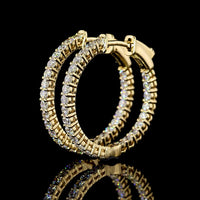 14K Yellow Gold Round Hoop Earrings with 50 Prong Set Brilliant Cut Lab Diamonds - 1.01 Carat Total Weight - Covaloro Fine Jewelry