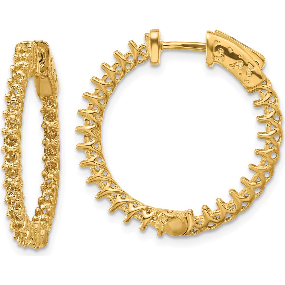 14K Yellow Gold Round Hoop Earrings with 50 Stone Settings - 19mm Length by Monteluci Fine Jewelry