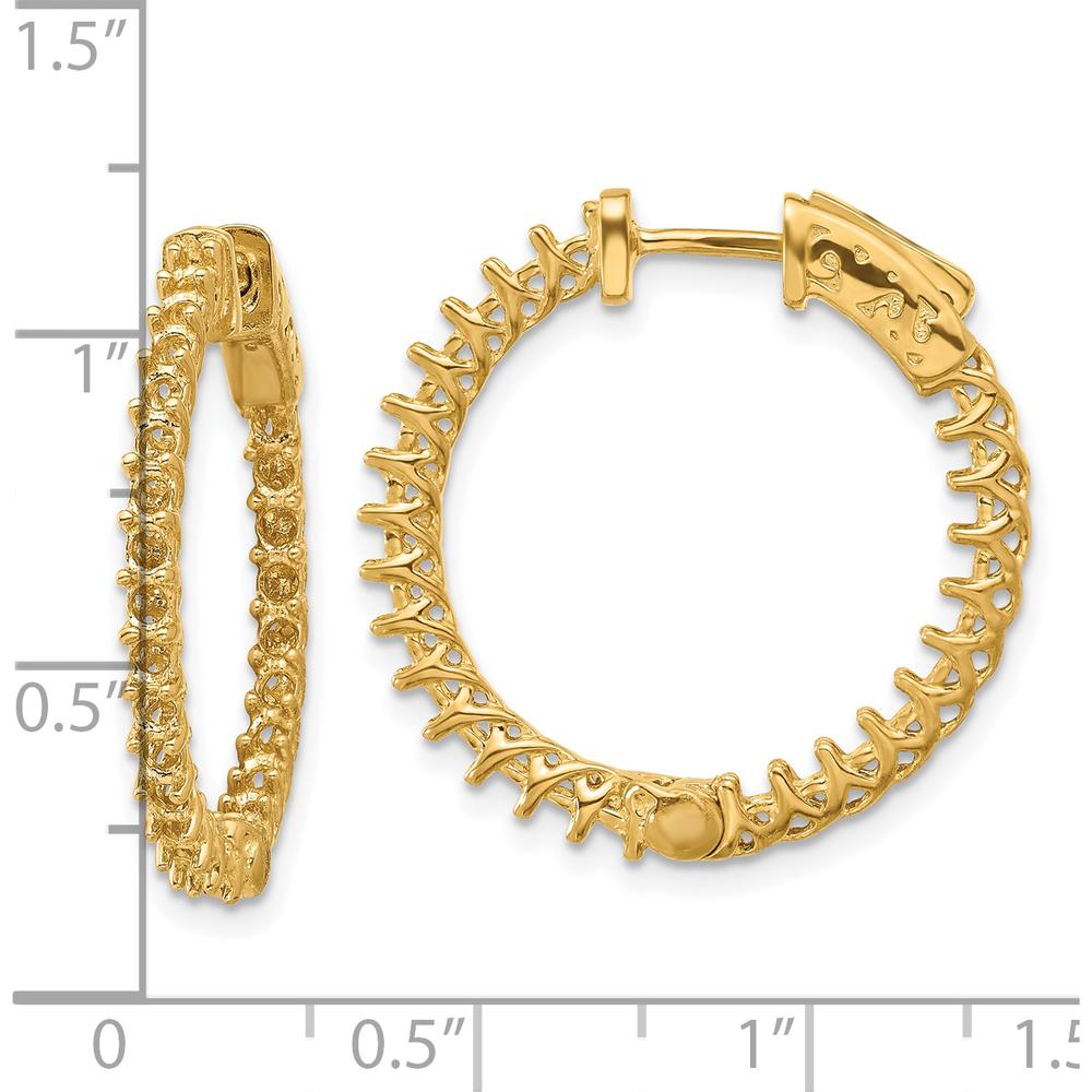 14K Yellow Gold Round Hoop Earrings with 50 Stone Settings - 19mm Length by Monteluci Fine Jewelry