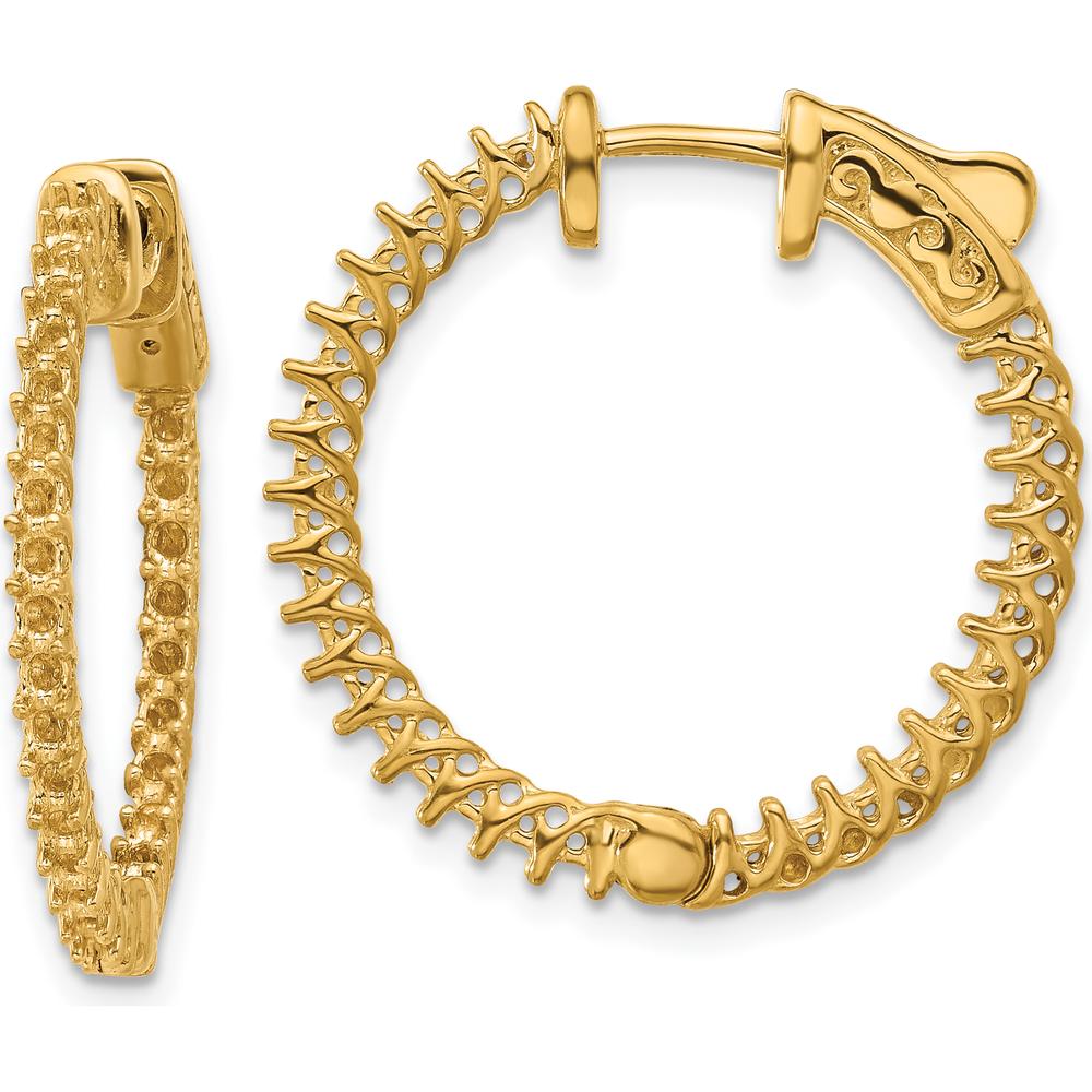 14K Yellow Gold Round Hoop Earrings with 62 Prong-Set Diamonds - 1.24 Carat Total Diamond Weight by Monteluci Fine Jewelry