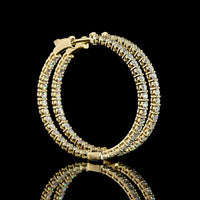 14K Yellow Gold Round Hoop Earrings with 74 Prong-Set Lab Diamonds - 2.97 Carats Total Weight (E-F Color, VS1 Clarity) - Covaloro Fine Jewelry