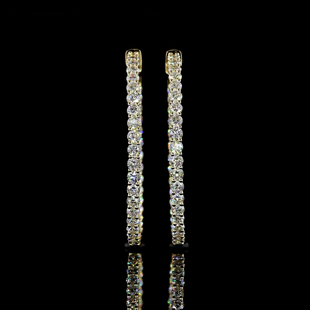 14K Yellow Gold Round Hoop Earrings with 74 Prong-Set Lab Diamonds - 2.97 Carats Total Weight (E-F Color, VS1 Clarity) - Covaloro Fine Jewelry