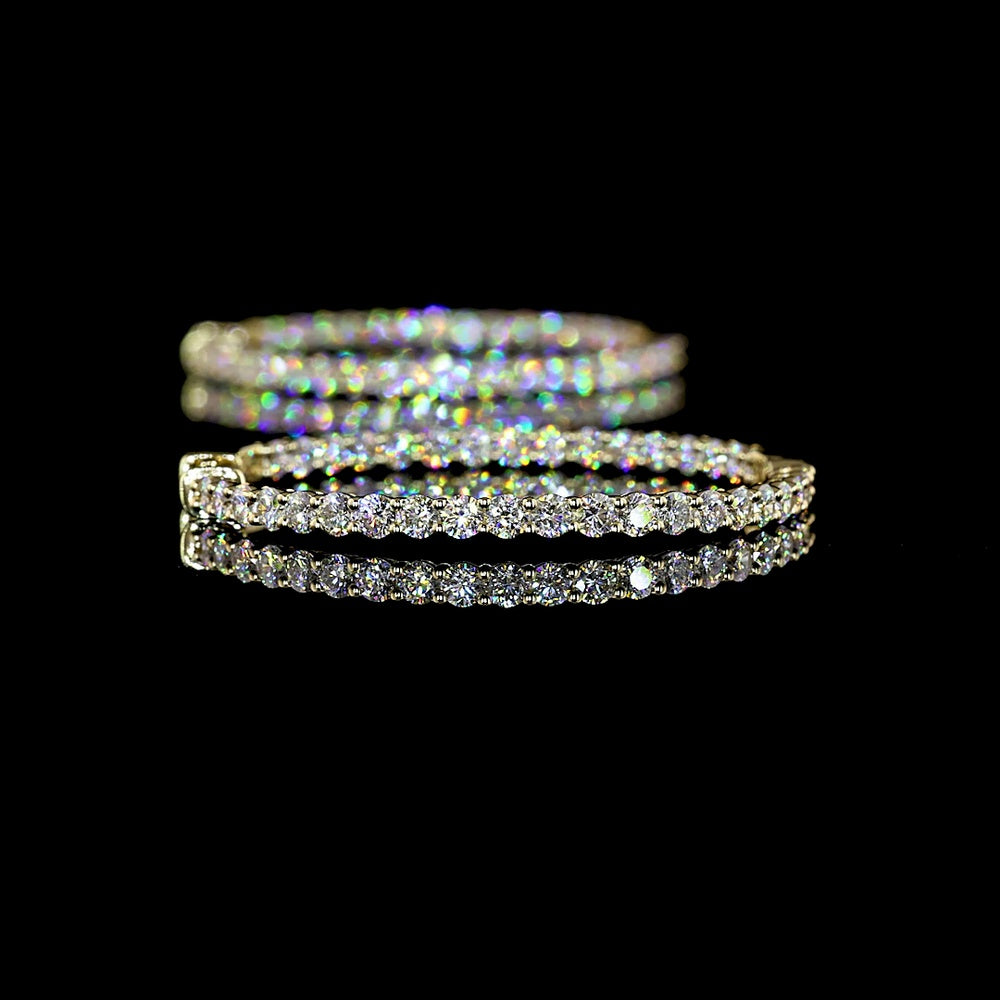 14K Yellow Gold Round Hoop Earrings with 74 Prong-Set Lab Diamonds - 2.97 Carats Total Weight (E-F Color, VS1 Clarity) - Covaloro Fine Jewelry