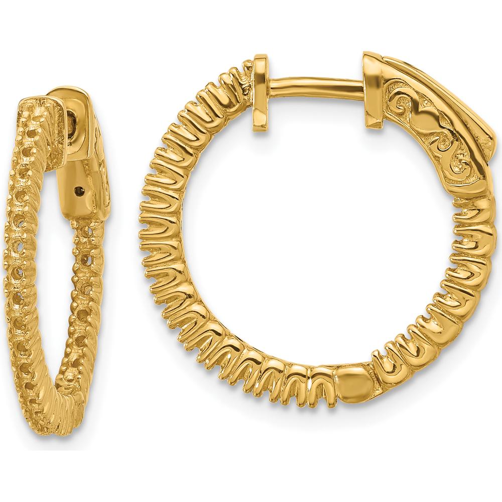 14K Yellow Gold Round Hoop Earrings with Prong-Set Diamonds - 1.2mm Each, 50 Stones Total by Monteluci Fine Jewelry