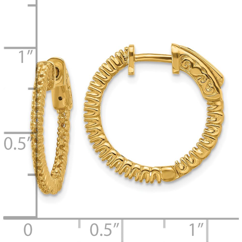 14K Yellow Gold Round Hoop Earrings with Prong-Set Diamonds - 1.2mm Each, 50 Stones Total by Monteluci Fine Jewelry