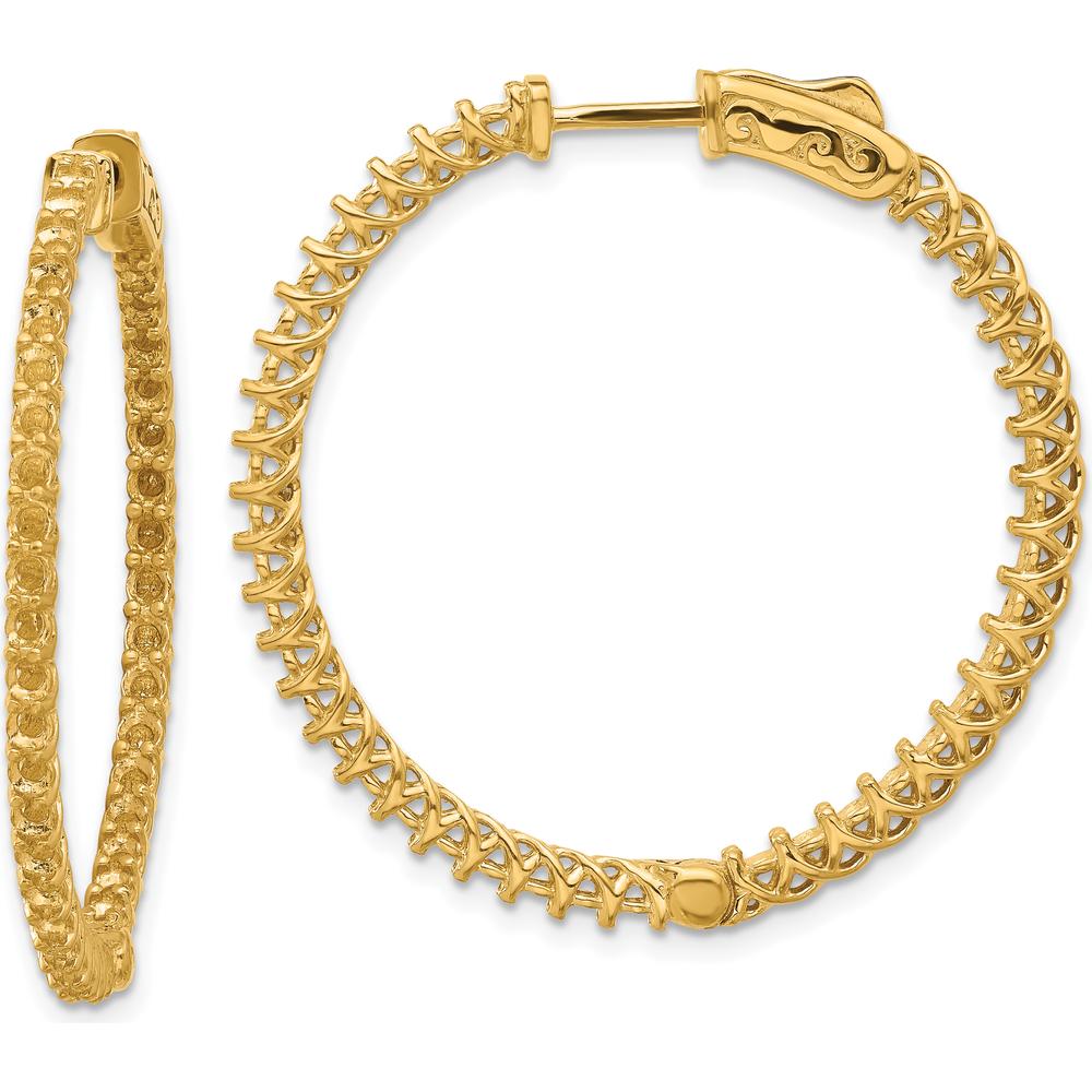 14K Yellow Gold Round Hoop Earrings with Prong Set Round Stones - 84 Stones, 30mm by Monteluci Fine Jewelry