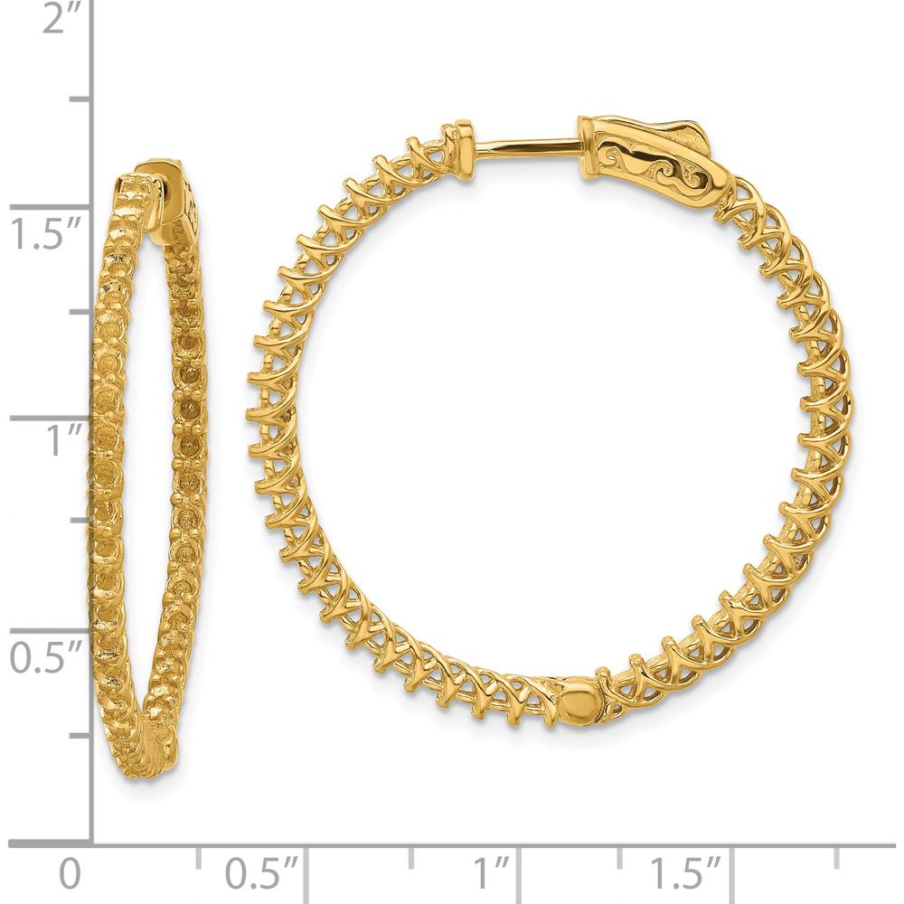 14K Yellow Gold Round Hoop Earrings with Prong Set Round Stones - 84 Stones, 30mm by Monteluci Fine Jewelry