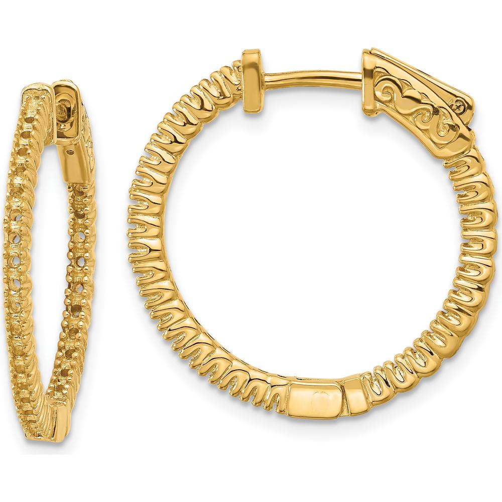 14K Yellow Gold Round Hoop Earrings with Prong Set Stones - 1.30 Carat Total Weight by Monteluci Fine Jewelry
