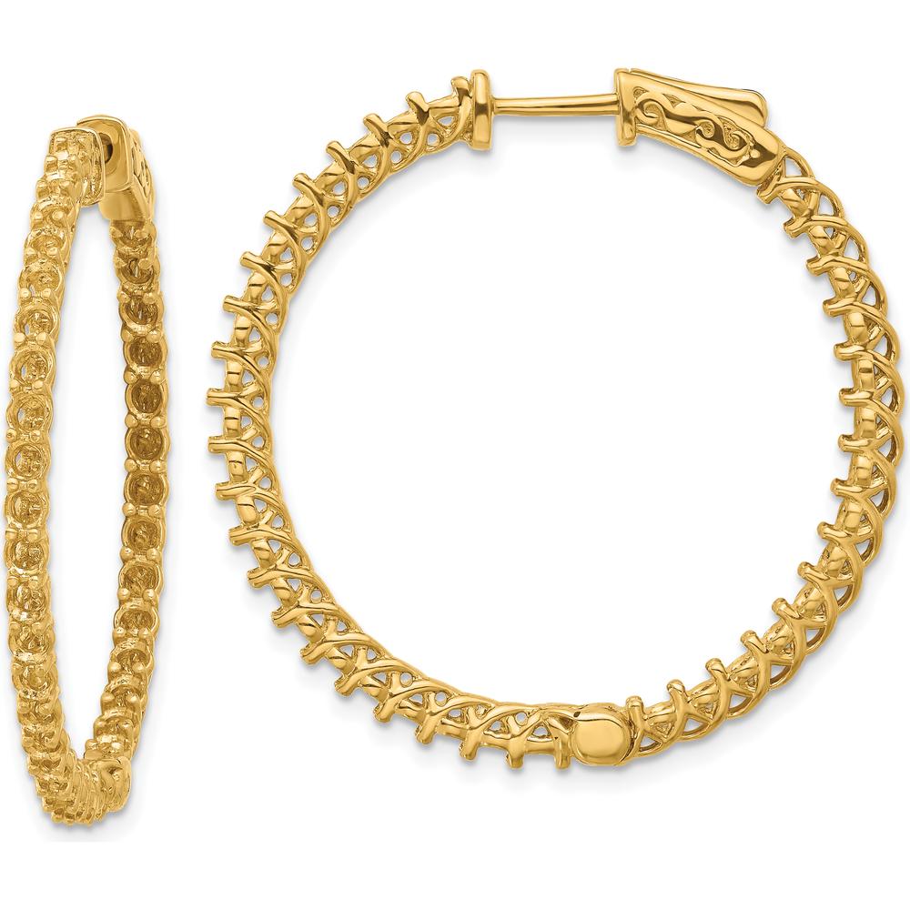 14K Yellow Gold Round Hoop Earrings with Safety Clasp - 74 Prong-Set Side Stones by Monteluci Fine Jewelry