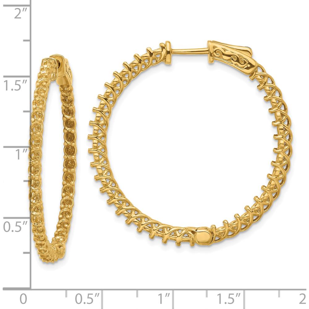 14K Yellow Gold Round Hoop Earrings with Safety Clasp - 74 Prong-Set Side Stones by Monteluci Fine Jewelry